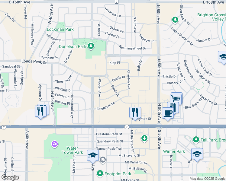 map of restaurants, bars, coffee shops, grocery stores, and more near 197 N 45th Ave in Brighton