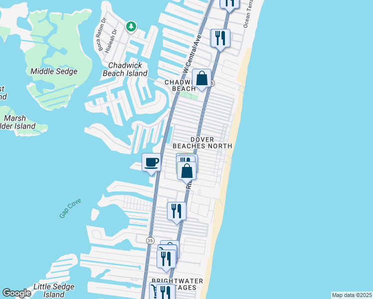 map of restaurants, bars, coffee shops, grocery stores, and more near 113 West Sandpiper Way in Lavallette