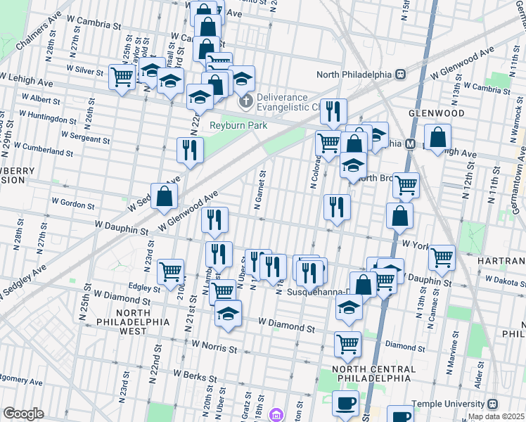 map of restaurants, bars, coffee shops, grocery stores, and more near in Philadelphia