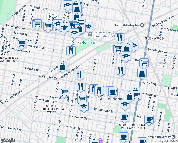 map of restaurants, bars, coffee shops, grocery stores, and more near 2407 North 20th Street in Philadelphia