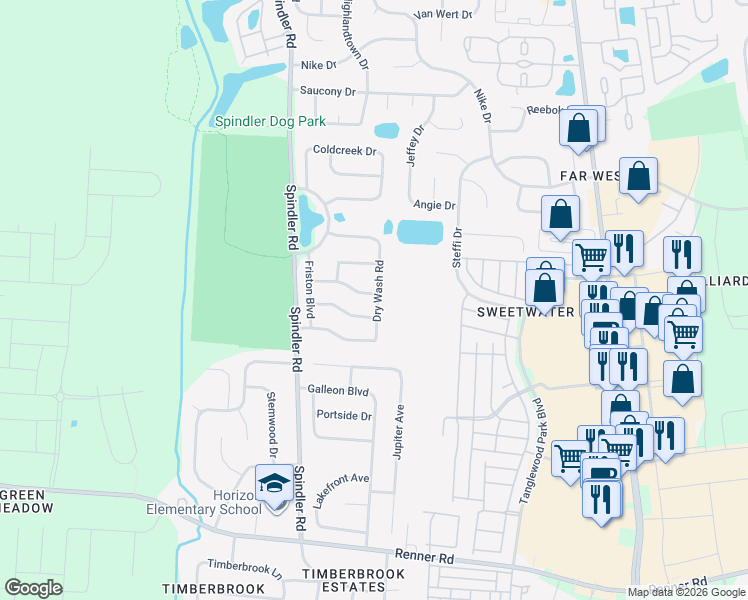 map of restaurants, bars, coffee shops, grocery stores, and more near 1968 Dry Wash Road in Hilliard