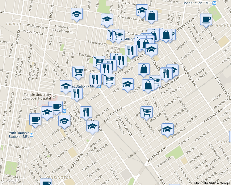 map of restaurants, bars, coffee shops, grocery stores, and more near 2847 Jasper Street in Philadelphia