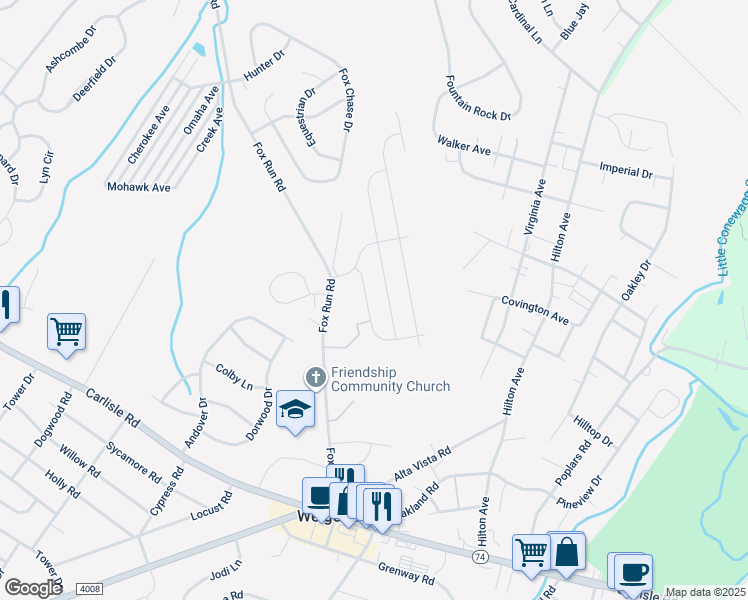 map of restaurants, bars, coffee shops, grocery stores, and more near 3215 Pebble Run Drive in Dover
