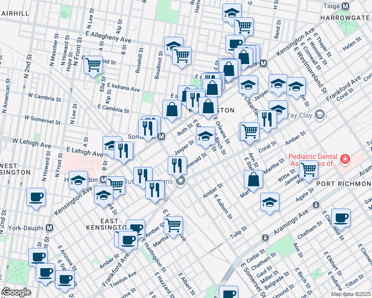 map of restaurants, bars, coffee shops, grocery stores, and more near 2849 Jasper Street in Philadelphia