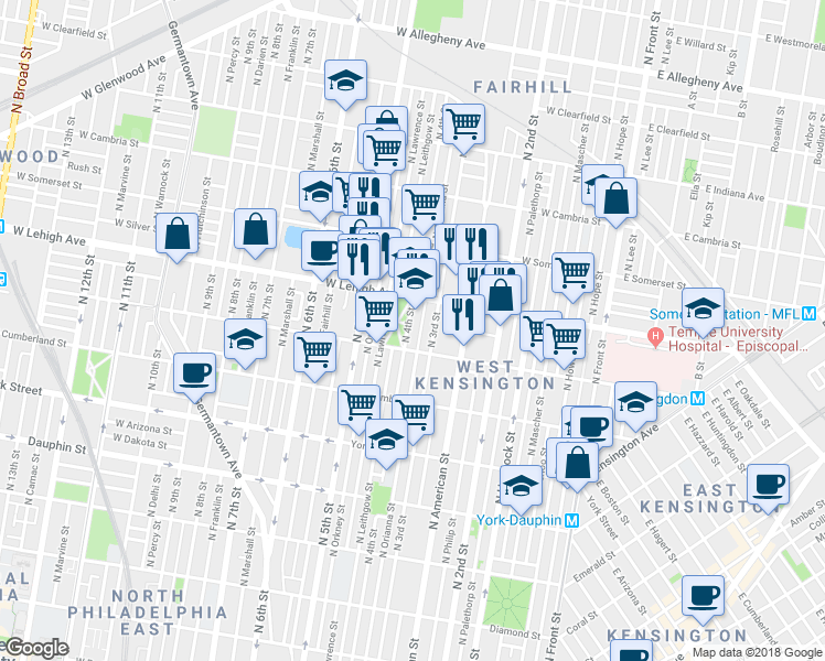 map of restaurants, bars, coffee shops, grocery stores, and more near 2623 North 4th Street in Philadelphia