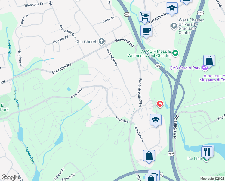 map of restaurants, bars, coffee shops, grocery stores, and more near 1154 Sculthorpe Drive in West Chester
