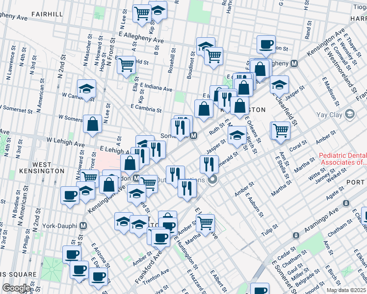 map of restaurants, bars, coffee shops, grocery stores, and more near 2751 Kensington Avenue in Philadelphia