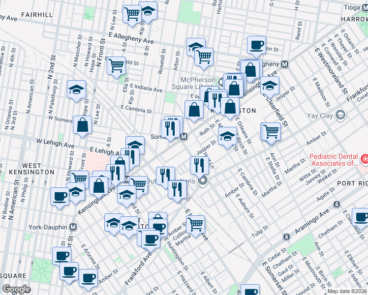 map of restaurants, bars, coffee shops, grocery stores, and more near in Philadelphia