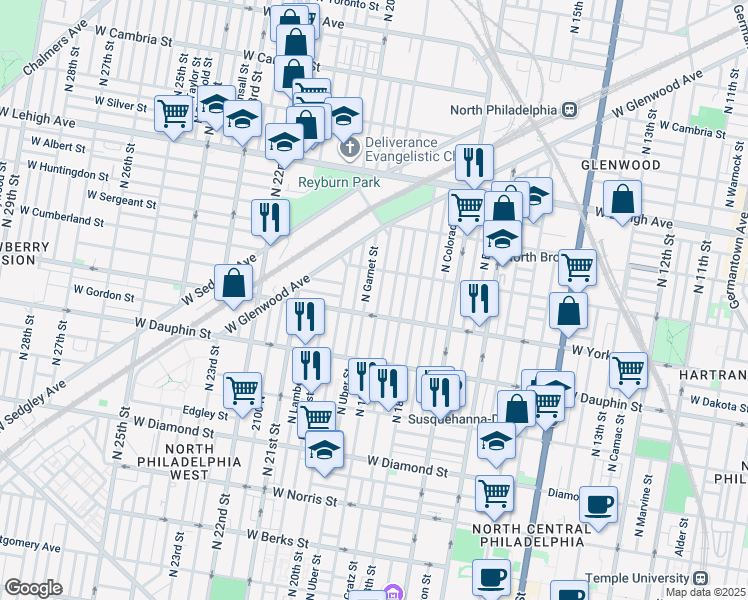 map of restaurants, bars, coffee shops, grocery stores, and more near 2420 North 19th Street in Philadelphia