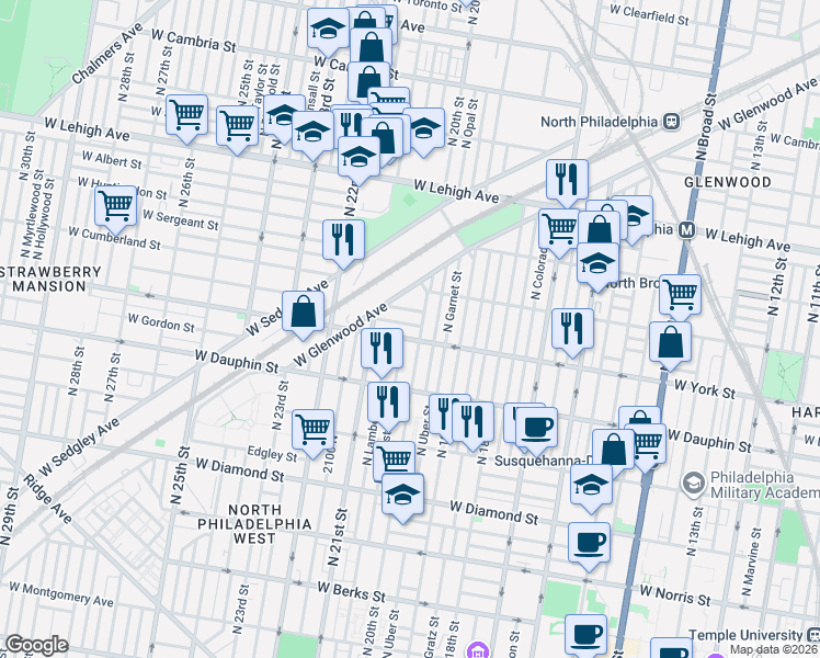 map of restaurants, bars, coffee shops, grocery stores, and more near 2000 West Hagert Street in Philadelphia