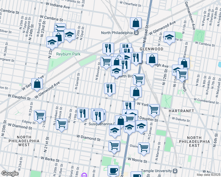 map of restaurants, bars, coffee shops, grocery stores, and more near in Philadelphia