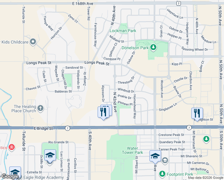 map of restaurants, bars, coffee shops, grocery stores, and more near 230 Blue Bonnet Drive in Brighton
