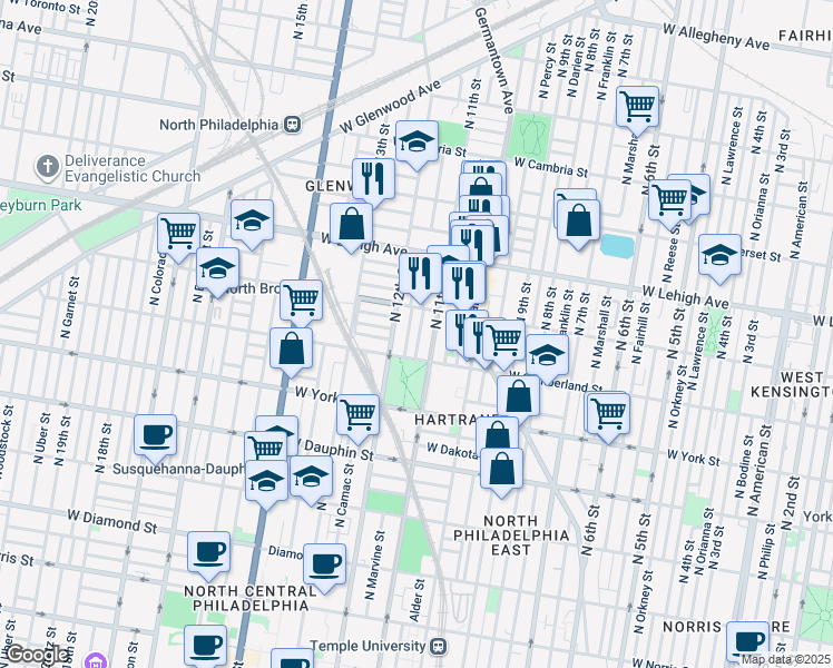 map of restaurants, bars, coffee shops, grocery stores, and more near 2534 North Jessup Street in Philadelphia