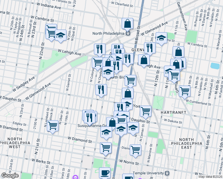 map of restaurants, bars, coffee shops, grocery stores, and more near in Philadelphia