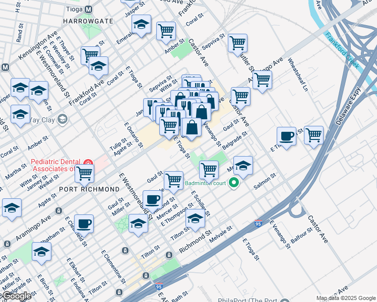 map of restaurants, bars, coffee shops, grocery stores, and more near 3504 Gaul Street in Philadelphia