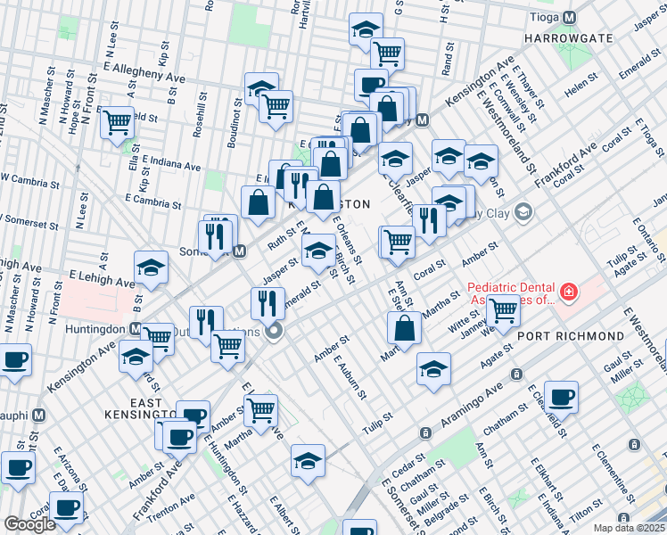 map of restaurants, bars, coffee shops, grocery stores, and more near 1947 East Monmouth Street in Philadelphia