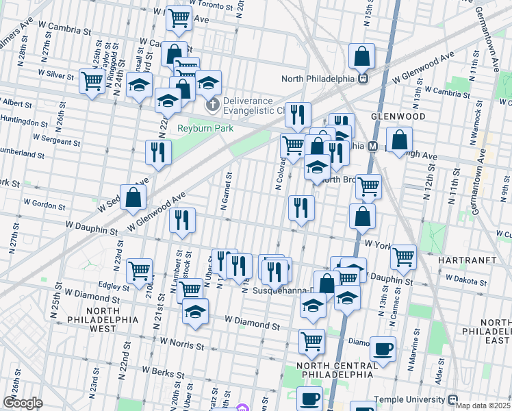 map of restaurants, bars, coffee shops, grocery stores, and more near 2436 North 18th Street in Philadelphia