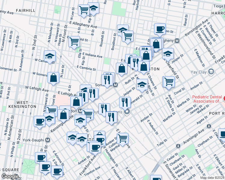 map of restaurants, bars, coffee shops, grocery stores, and more near 2773 Kensington Avenue in Philadelphia