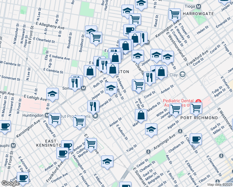 map of restaurants, bars, coffee shops, grocery stores, and more near 1947 East Monmouth Street in Philadelphia