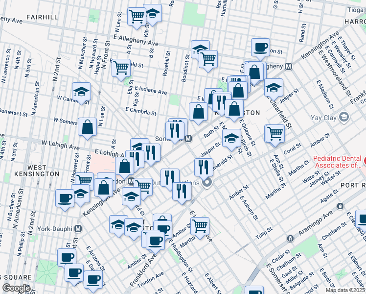 map of restaurants, bars, coffee shops, grocery stores, and more near 2773 Kensington Avenue in Philadelphia
