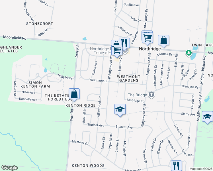 map of restaurants, bars, coffee shops, grocery stores, and more near in Northridge