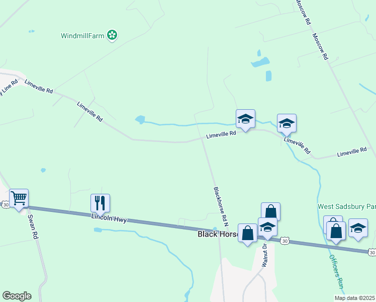 map of restaurants, bars, coffee shops, grocery stores, and more near 6066 Limeville Road in Parkesburg