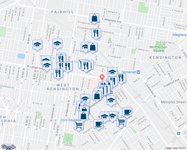 map of restaurants, bars, coffee shops, grocery stores, and more near in Philadelphia