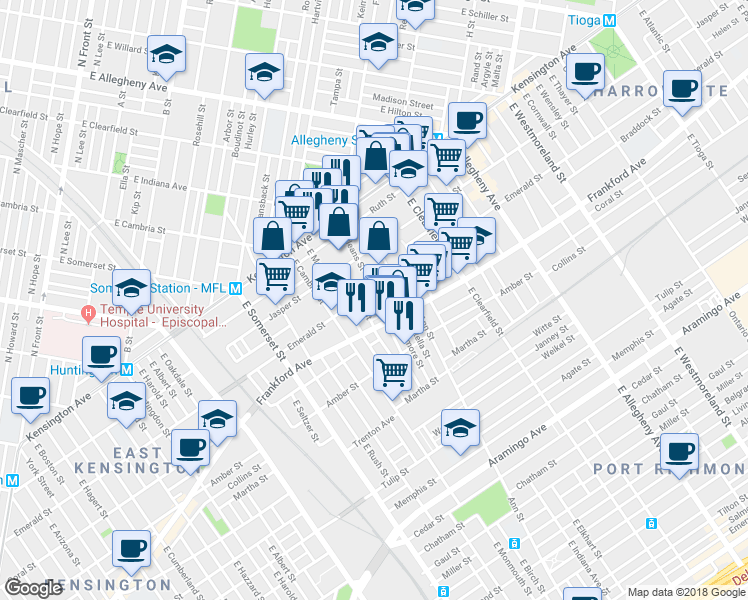 map of restaurants, bars, coffee shops, grocery stores, and more near 2010 East Orleans Street in Philadelphia