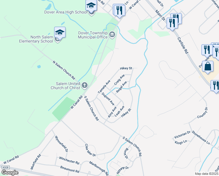 map of restaurants, bars, coffee shops, grocery stores, and more near 3975 Craig Avenue in Dover