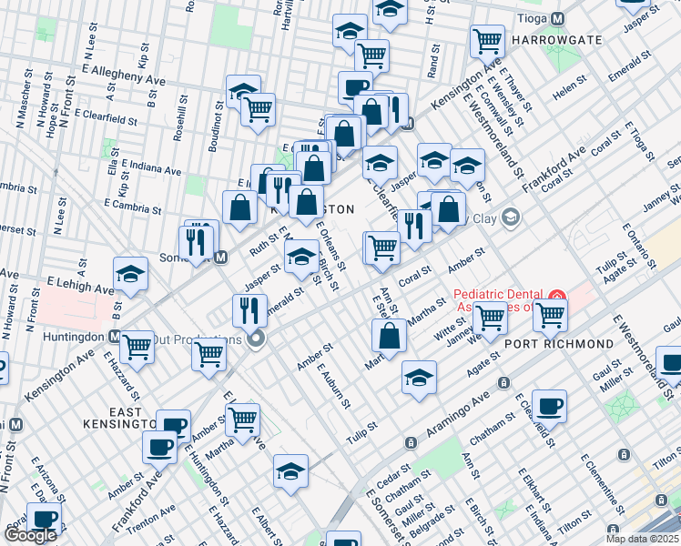 map of restaurants, bars, coffee shops, grocery stores, and more near 2010 East Orleans Street in Philadelphia