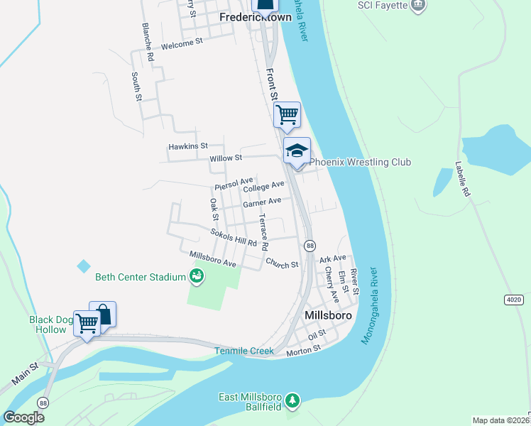 map of restaurants, bars, coffee shops, grocery stores, and more near 54 Terrace Road in Millsboro