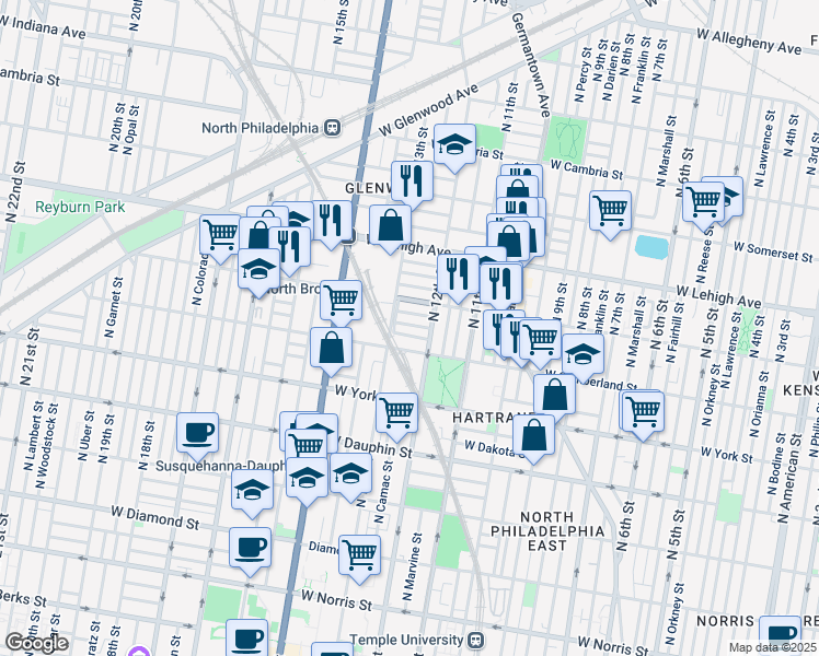 map of restaurants, bars, coffee shops, grocery stores, and more near 1232 West Sergeant Street in Philadelphia