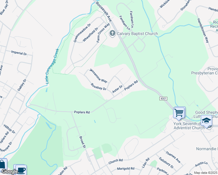map of restaurants, bars, coffee shops, grocery stores, and more near 1388 Winterberry Court in York