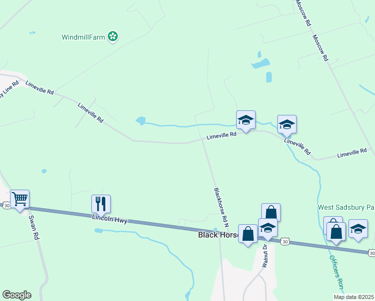 map of restaurants, bars, coffee shops, grocery stores, and more near 6066 Limeville Road in Parkesburg