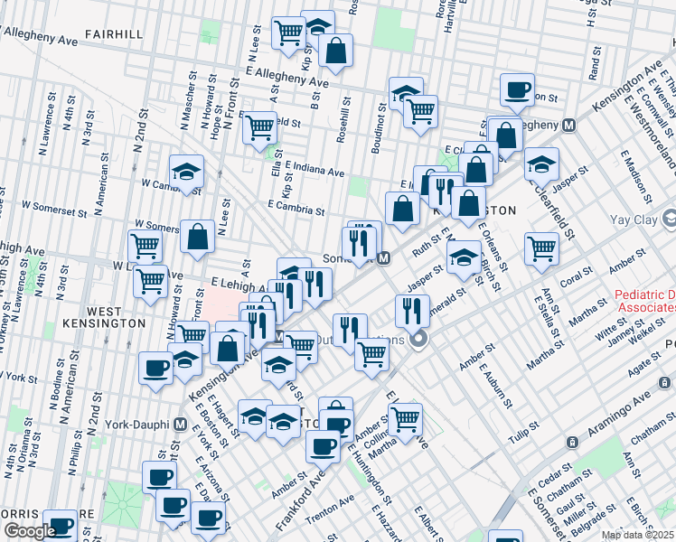 map of restaurants, bars, coffee shops, grocery stores, and more near 2739 C Street in Philadelphia