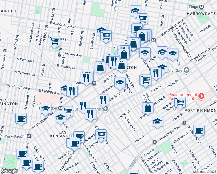 map of restaurants, bars, coffee shops, grocery stores, and more near 2850 Jasper Street in Philadelphia