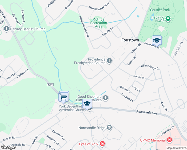 map of restaurants, bars, coffee shops, grocery stores, and more near 1384 Sterling Drive in York