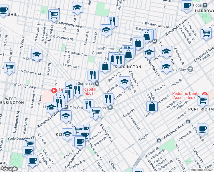 map of restaurants, bars, coffee shops, grocery stores, and more near 1828 Hart Lane in Philadelphia
