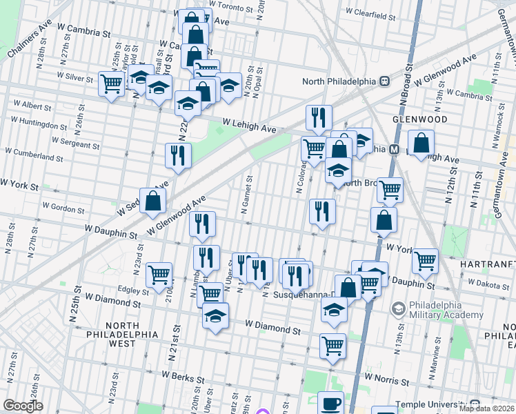 map of restaurants, bars, coffee shops, grocery stores, and more near in Philadelphia