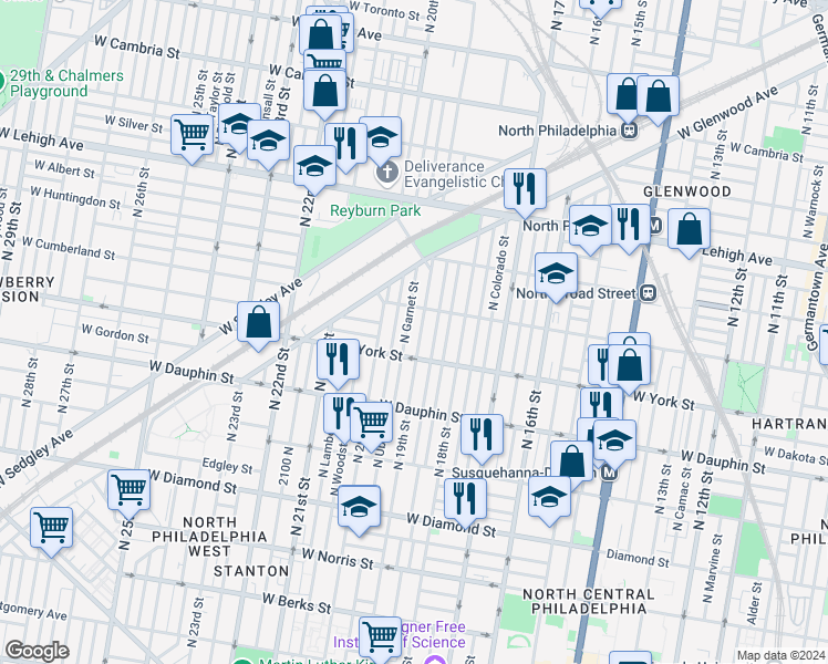 map of restaurants, bars, coffee shops, grocery stores, and more near in Philadelphia