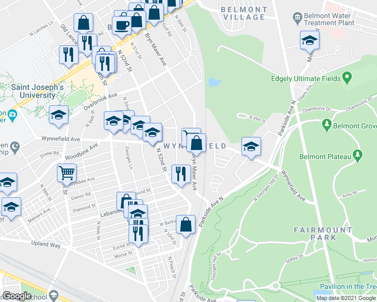 map of restaurants, bars, coffee shops, grocery stores, and more near in Philadelphia