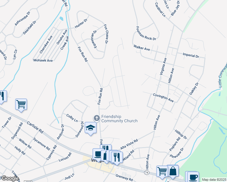 map of restaurants, bars, coffee shops, grocery stores, and more near 3195 Pebble Run Drive in Dover