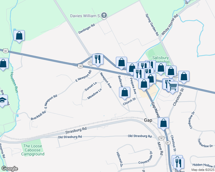 map of restaurants, bars, coffee shops, grocery stores, and more near 746 Newport Avenue in Gap