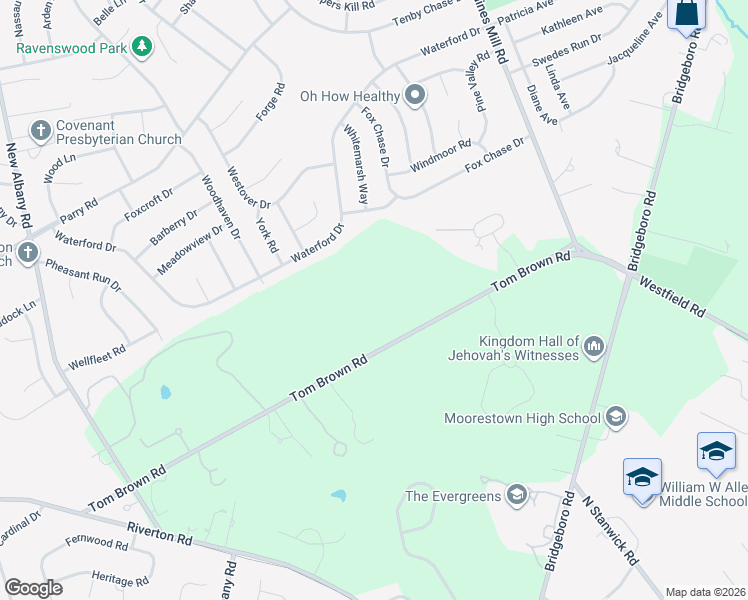 map of restaurants, bars, coffee shops, grocery stores, and more near 347 Tom Brown Road in Moorestown