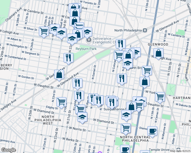 map of restaurants, bars, coffee shops, grocery stores, and more near 2434 North 19th Street in Philadelphia