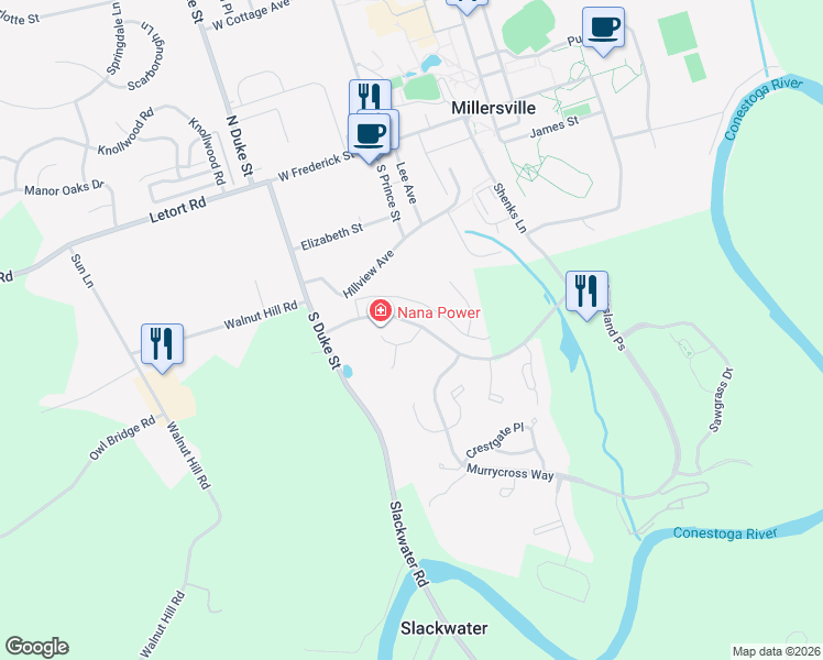 map of restaurants, bars, coffee shops, grocery stores, and more near 3 Laurelgate Place in Millersville