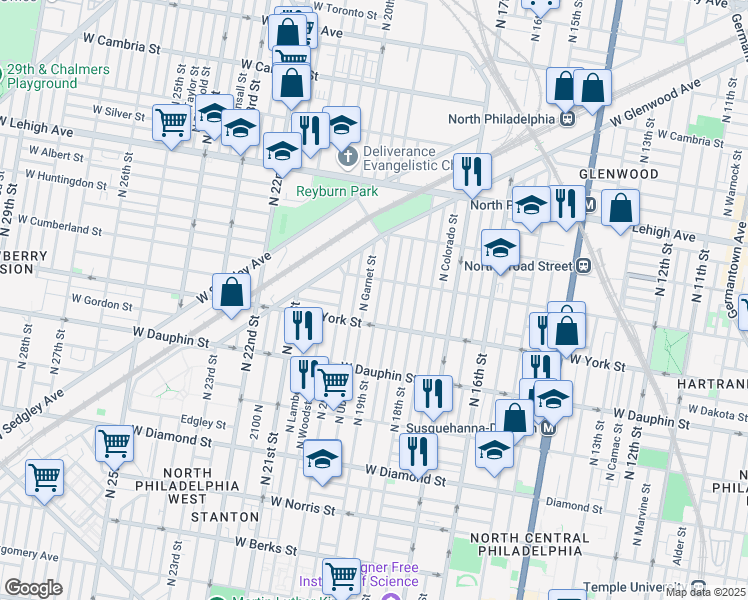 map of restaurants, bars, coffee shops, grocery stores, and more near 2434 North 19th Street in Philadelphia
