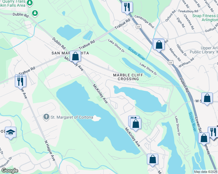 map of restaurants, bars, coffee shops, grocery stores, and more near 2000 Quarry Crest Drive in Columbus