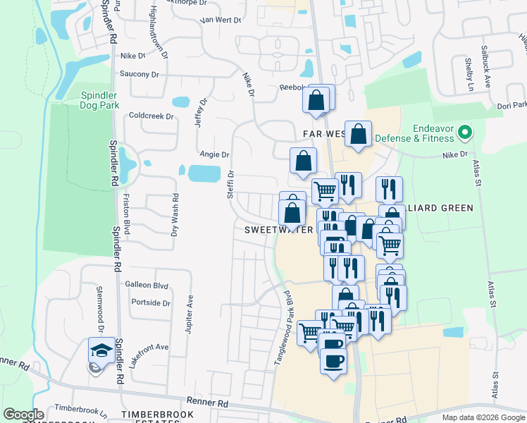 map of restaurants, bars, coffee shops, grocery stores, and more near 1976 Jasper Lane in Hilliard