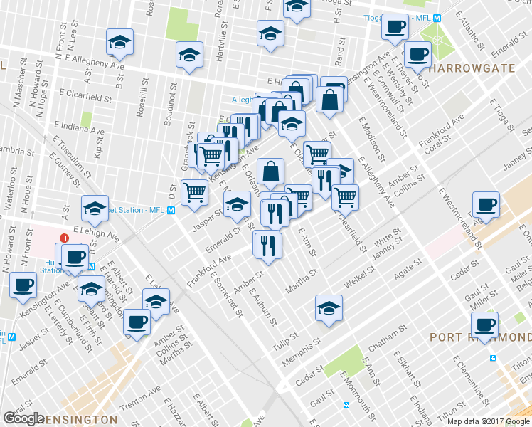 map of restaurants, bars, coffee shops, grocery stores, and more near 2002 E Orleans St in Philadelphia